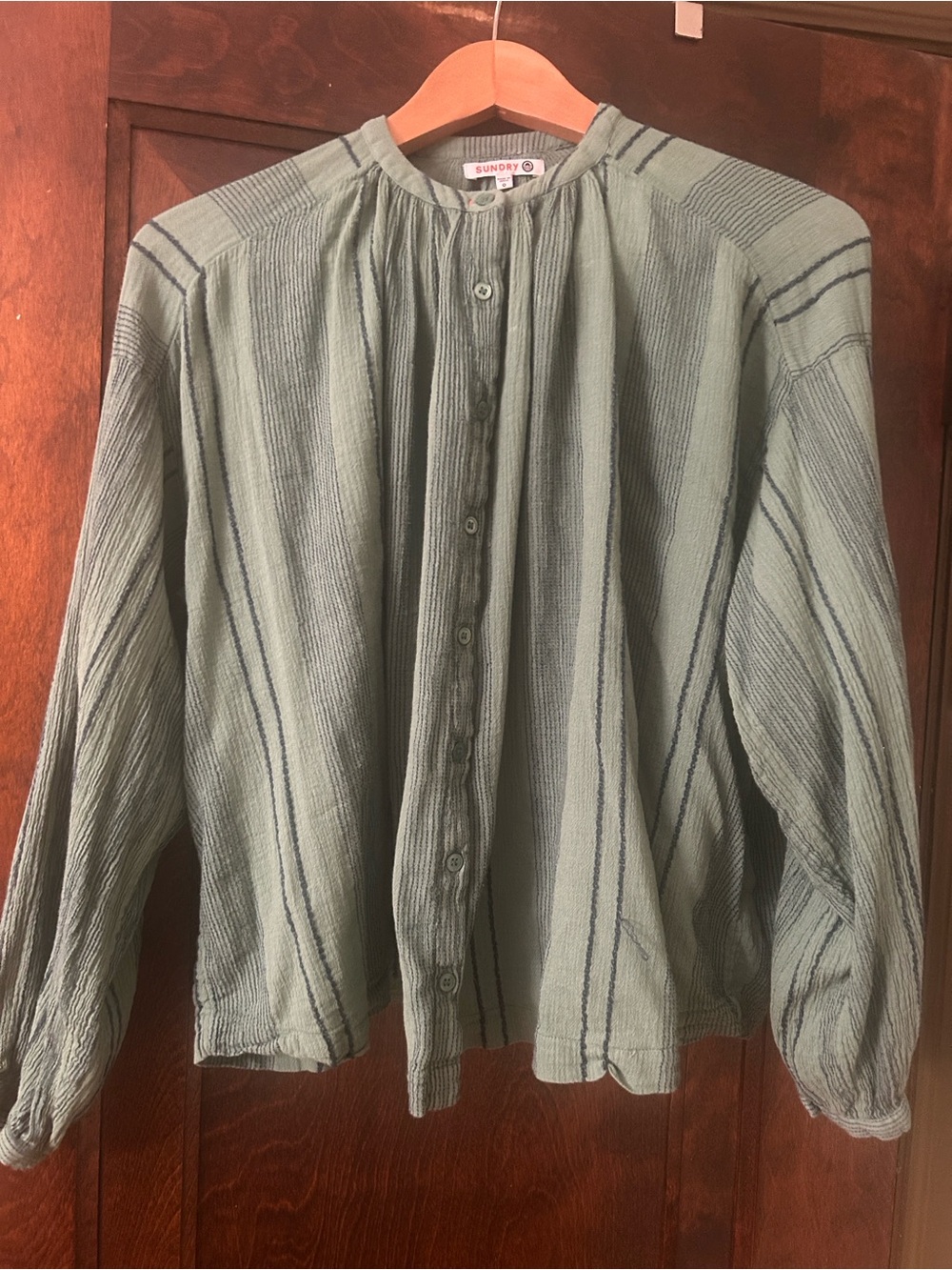 Sundry Sage Green Pinstripe Button-Front Blouse